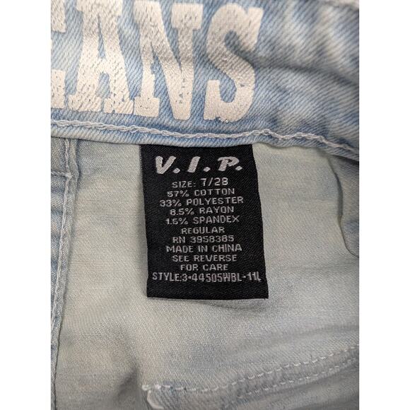 NWT VIP Jeans Shorts Blue Light Wash Size 7/28 Dual Cargo Straps Wide Leg - Picture 4 of 9